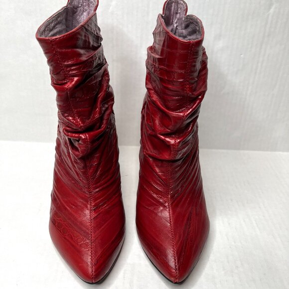 Jeffrey Campbell Knife Ankle Boots Size 6 Red Leather Western Snakeskin Bootie - Picture 3 of 16